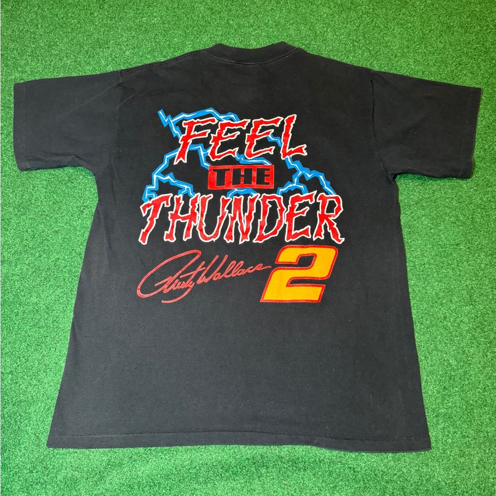 Vintage Rusty Wallace 90s Midnight Thunder Lightning Print Racing XL T Shirt - Picture 3 of 6